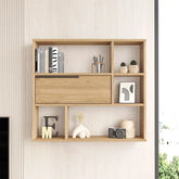 Étagère murale SELENE en bois clair avec décoration moderne